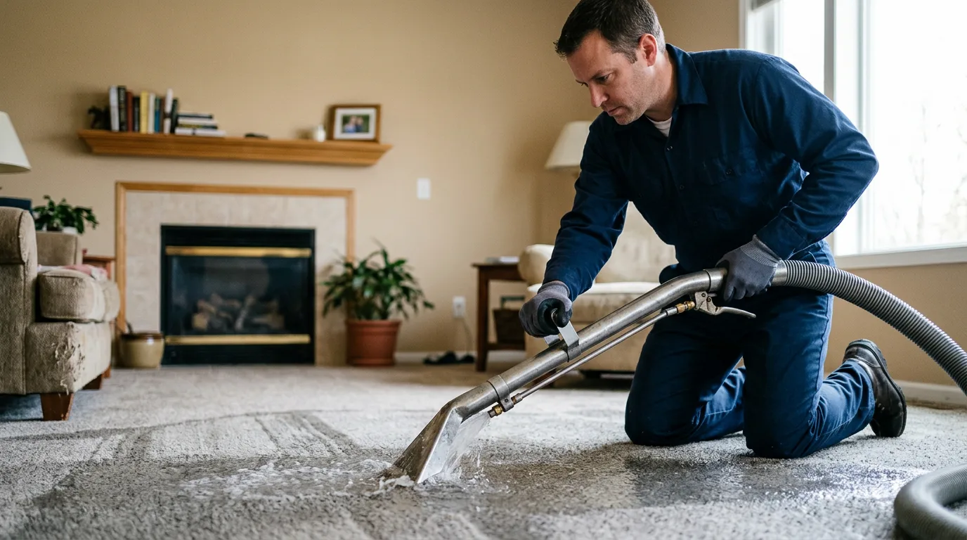 Water damage restoration technician working near Thebes, IL
